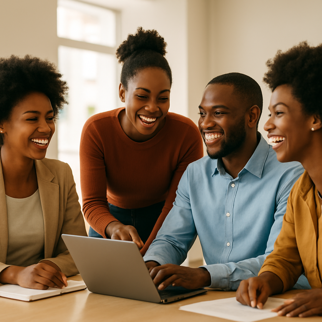 Young African professionals collaborating in a modern office