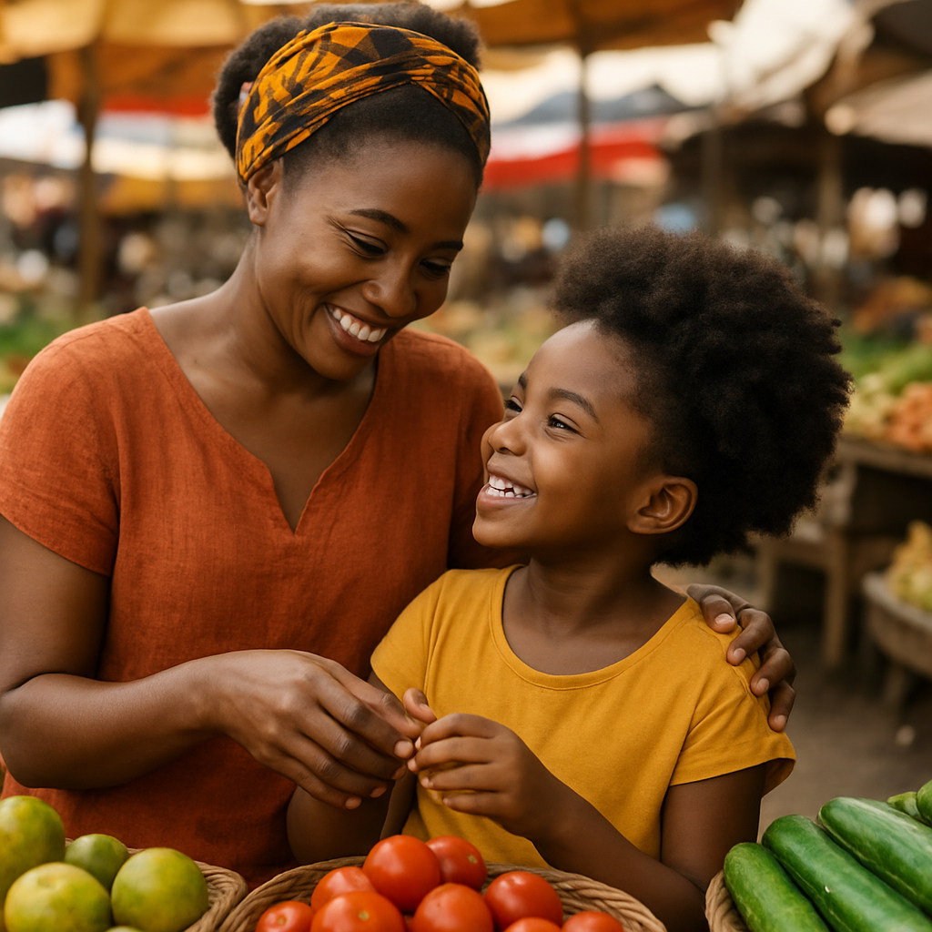 A thriving African open-air market with vendors and shoppers